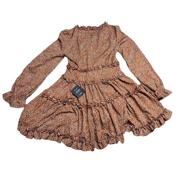 Lulu’s Admire You Orange Floral Print Ruffled Long Sleeve Mini Dress L - Picture 3 of 6